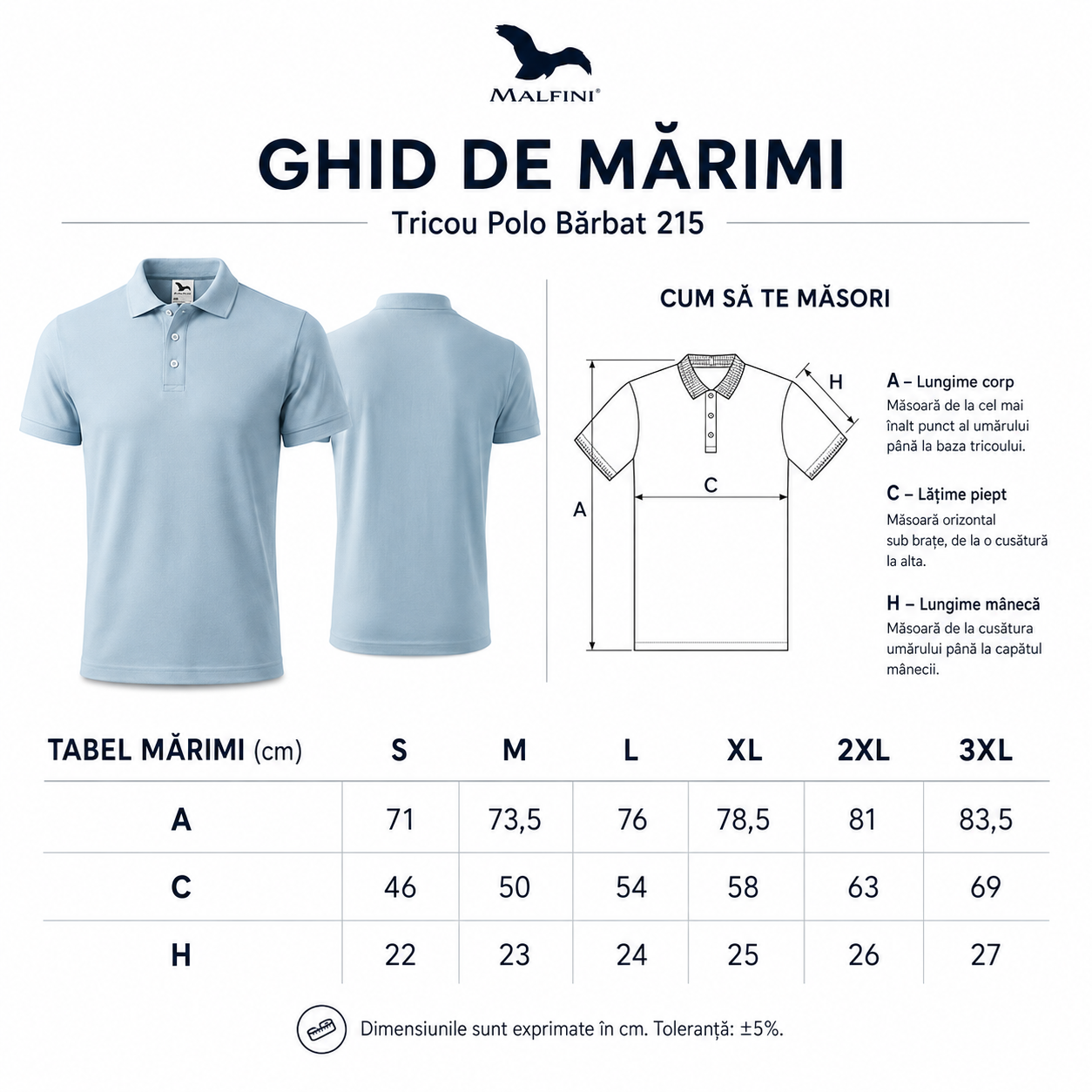 Tabel marimi tricou polo barbat